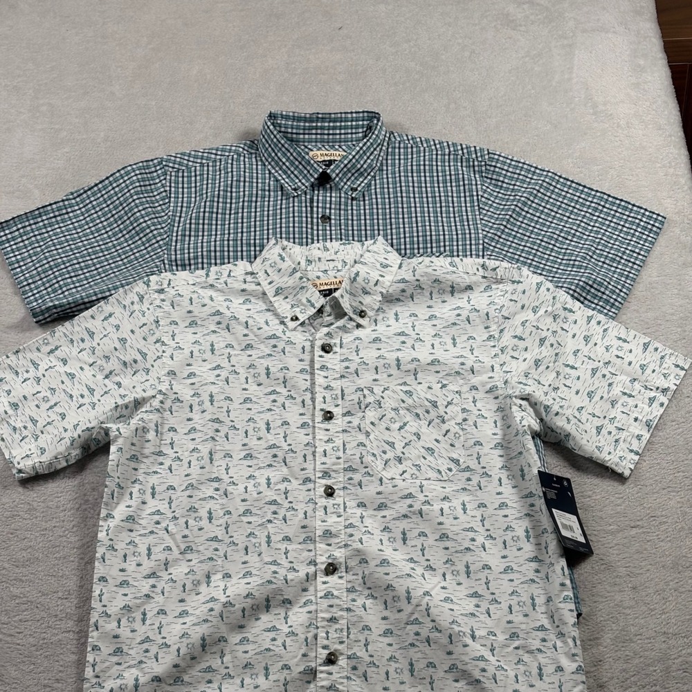 Magellan Outdoors Summerville Mens Shirt Lot 2 Desert Print Plaid Small NWT